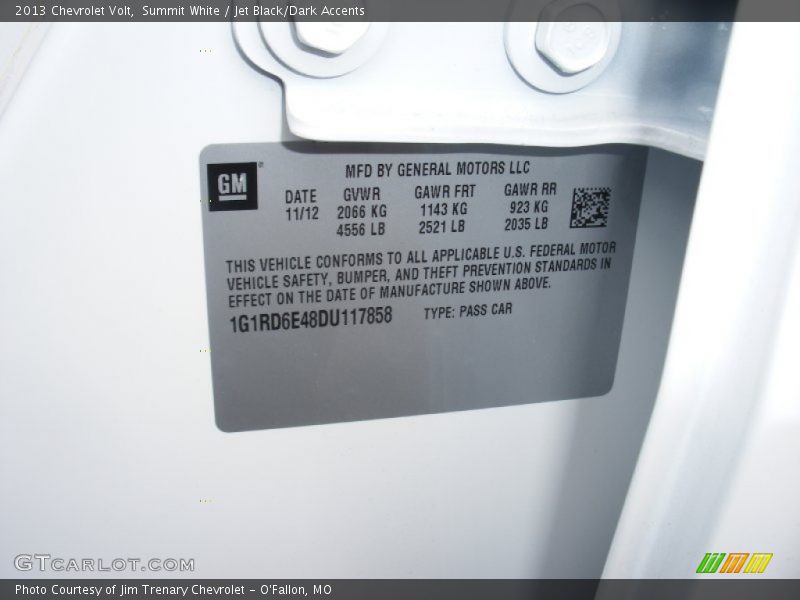 Info Tag of 2013 Volt 