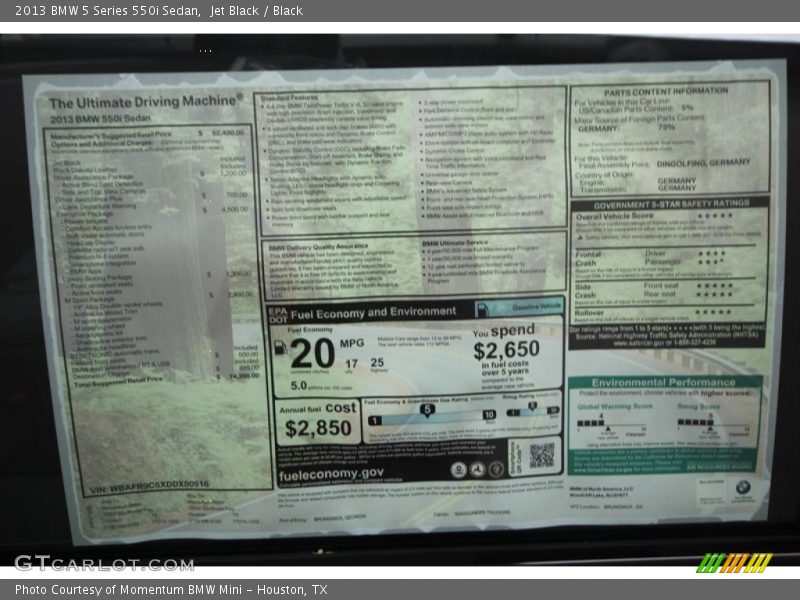 Jet Black / Black 2013 BMW 5 Series 550i Sedan