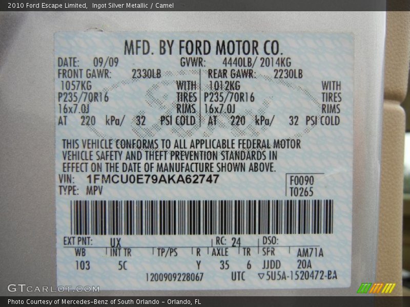 Ingot Silver Metallic / Camel 2010 Ford Escape Limited