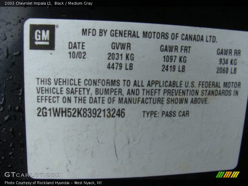 Black / Medium Gray 2003 Chevrolet Impala LS