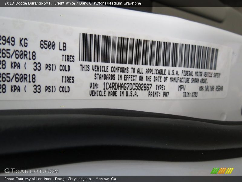 Bright White / Dark Graystone/Medium Graystone 2013 Dodge Durango SXT
