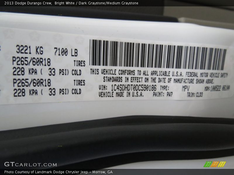 Bright White / Dark Graystone/Medium Graystone 2013 Dodge Durango Crew