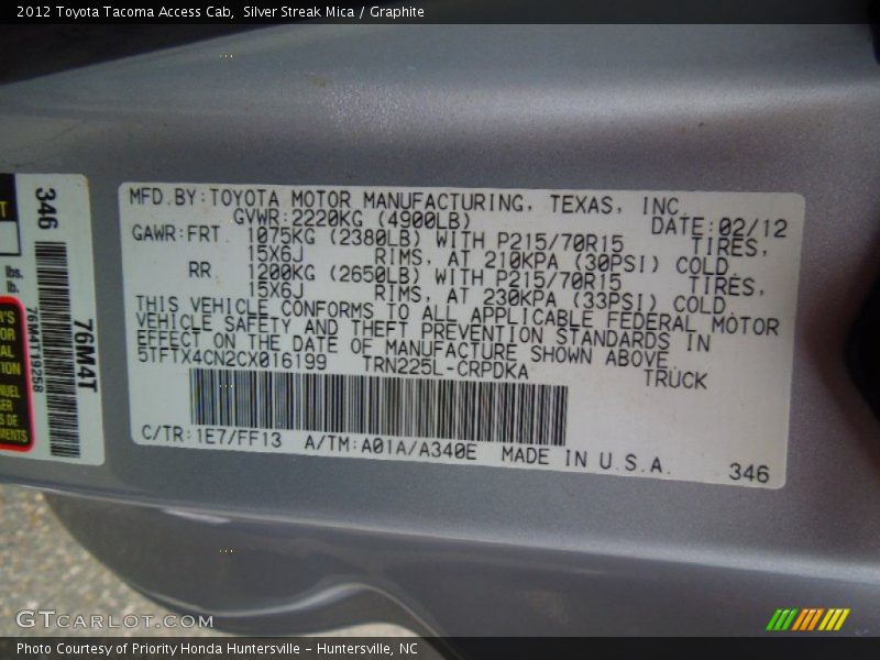Silver Streak Mica / Graphite 2012 Toyota Tacoma Access Cab