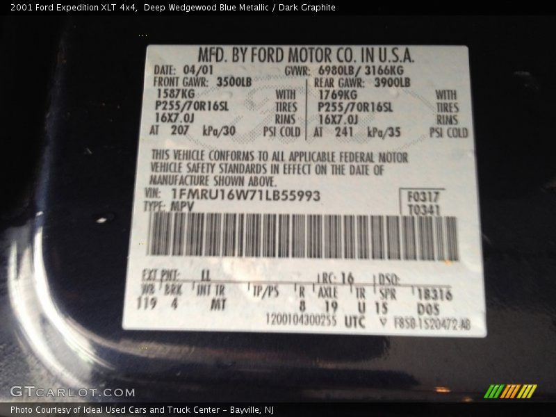 2001 Expedition XLT 4x4 Deep Wedgewood Blue Metallic Color Code LL