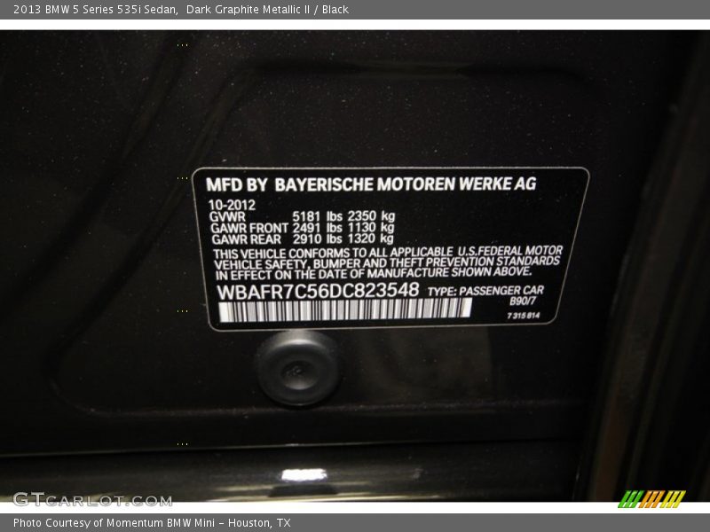 Dark Graphite Metallic II / Black 2013 BMW 5 Series 535i Sedan