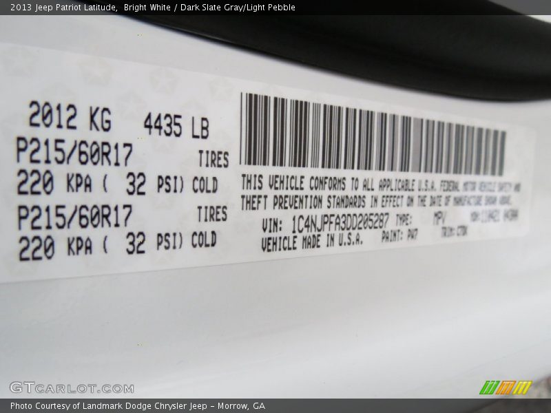 Bright White / Dark Slate Gray/Light Pebble 2013 Jeep Patriot Latitude