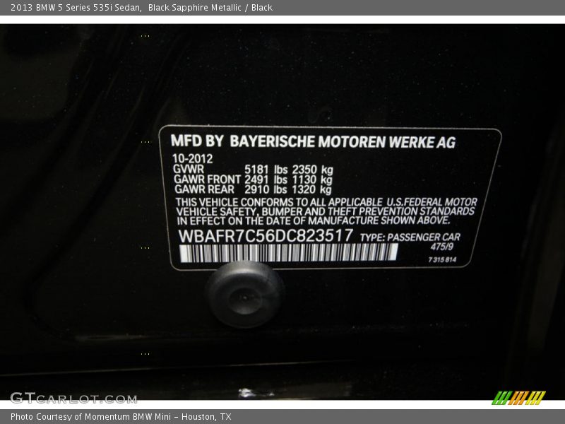Black Sapphire Metallic / Black 2013 BMW 5 Series 535i Sedan