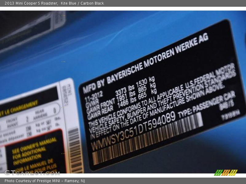 Kite Blue / Carbon Black 2013 Mini Cooper S Roadster