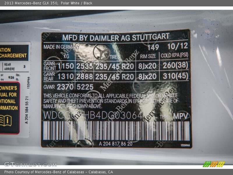 Polar White / Black 2013 Mercedes-Benz GLK 350
