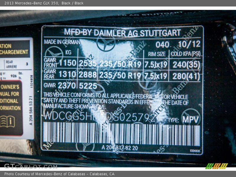 Black / Black 2013 Mercedes-Benz GLK 350