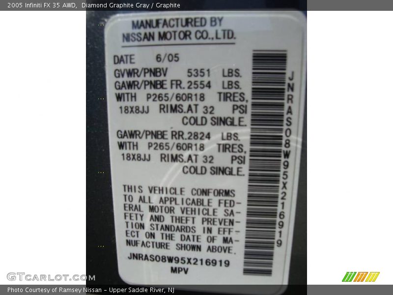 Diamond Graphite Gray / Graphite 2005 Infiniti FX 35 AWD
