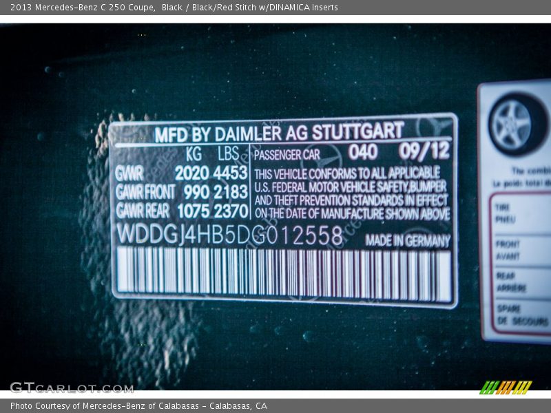 Black / Black/Red Stitch w/DINAMICA Inserts 2013 Mercedes-Benz C 250 Coupe