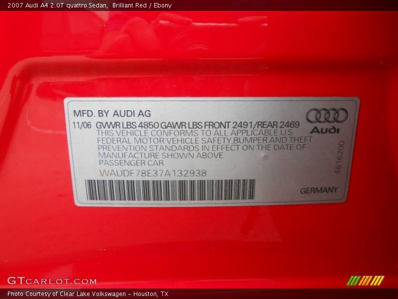 Brilliant Red / Ebony 2007 Audi A4 2.0T quattro Sedan