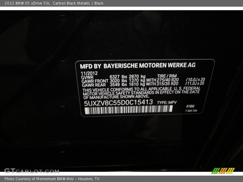Carbon Black Metallic / Black 2013 BMW X5 xDrive 50i