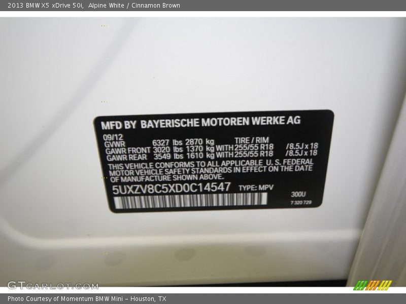 Alpine White / Cinnamon Brown 2013 BMW X5 xDrive 50i