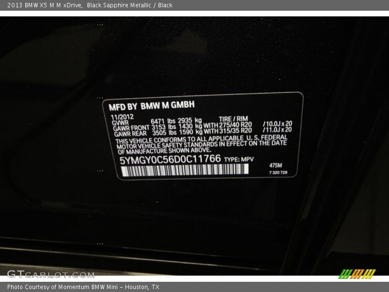 2013 X5 M M xDrive Black Sapphire Metallic Color Code 475