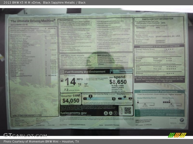  2013 X5 M M xDrive Window Sticker