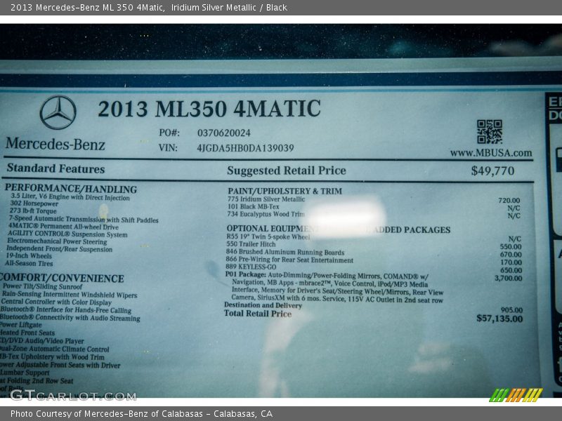 Iridium Silver Metallic / Black 2013 Mercedes-Benz ML 350 4Matic