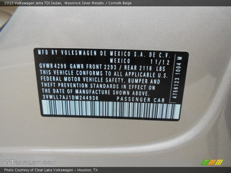 Moonrock Silver Metallic / Cornsilk Beige 2013 Volkswagen Jetta TDI Sedan