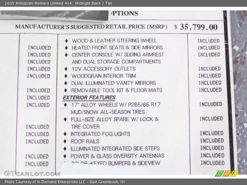  2005 Montero Limited 4x4 Window Sticker