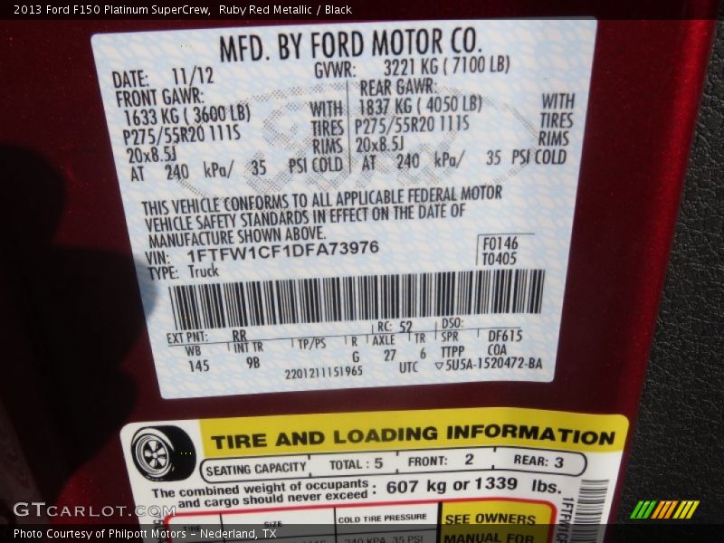 Ruby Red Metallic / Black 2013 Ford F150 Platinum SuperCrew