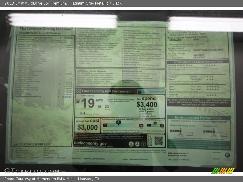  2013 X5 xDrive 35i Premium Window Sticker