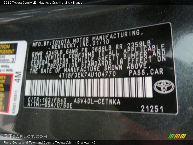 Magnetic Gray Metallic / Bisque 2010 Toyota Camry LE