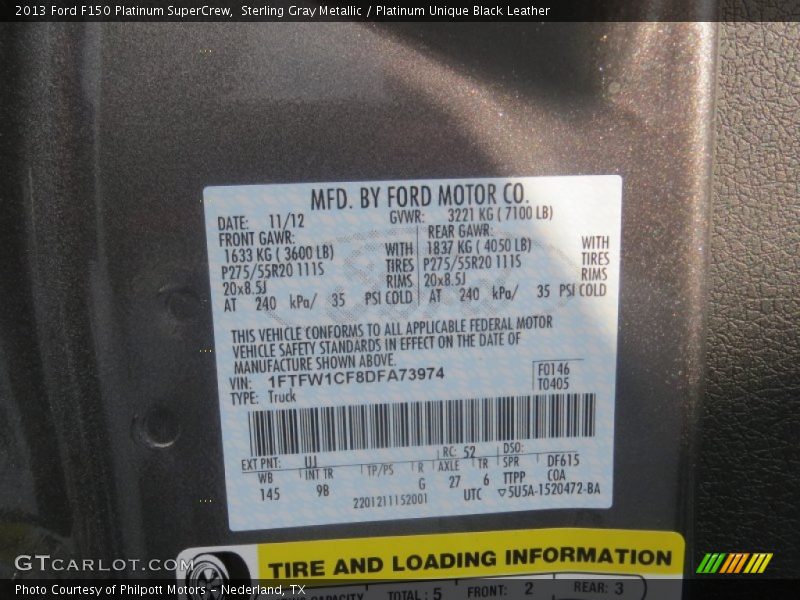 Sterling Gray Metallic / Platinum Unique Black Leather 2013 Ford F150 Platinum SuperCrew