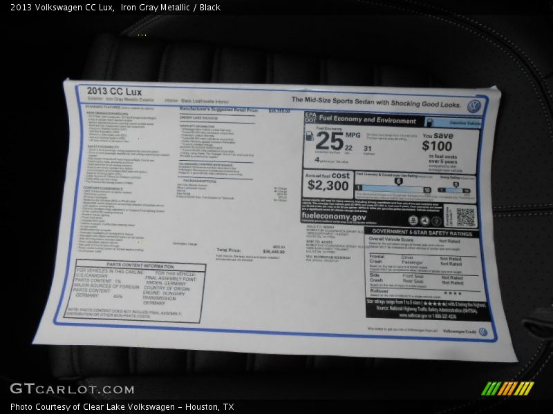 Iron Gray Metallic / Black 2013 Volkswagen CC Lux