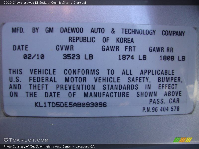 Cosmic Silver / Charcoal 2010 Chevrolet Aveo LT Sedan