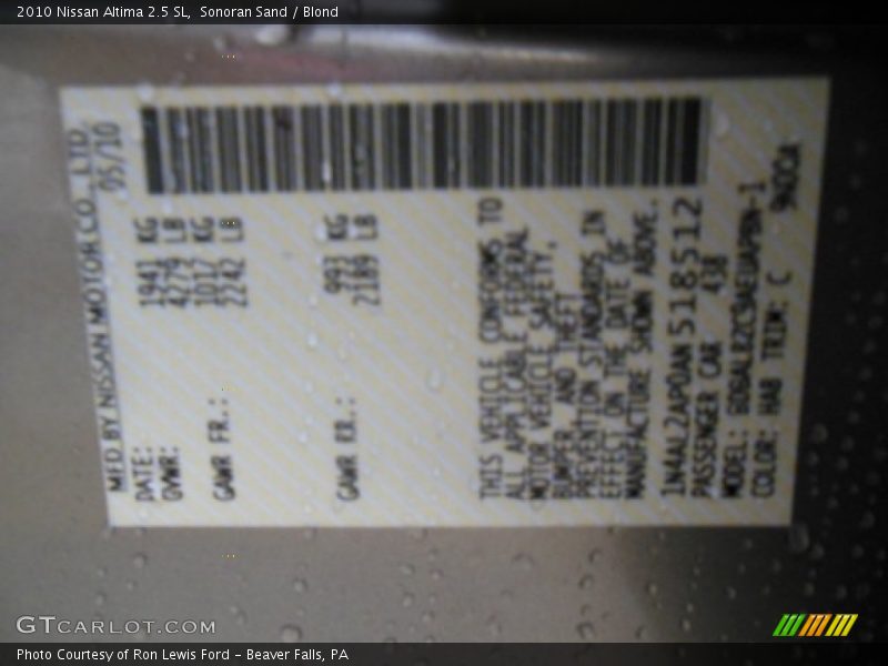Sonoran Sand / Blond 2010 Nissan Altima 2.5 SL