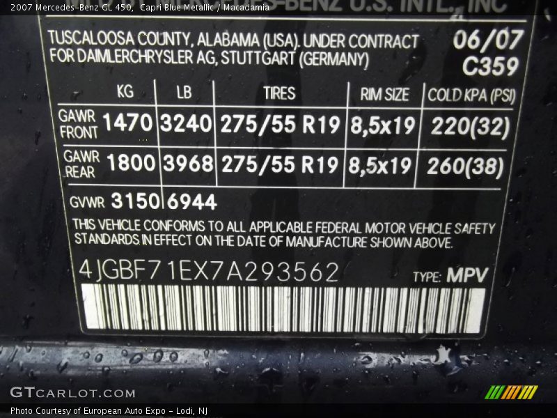 Capri Blue Metallic / Macadamia 2007 Mercedes-Benz GL 450