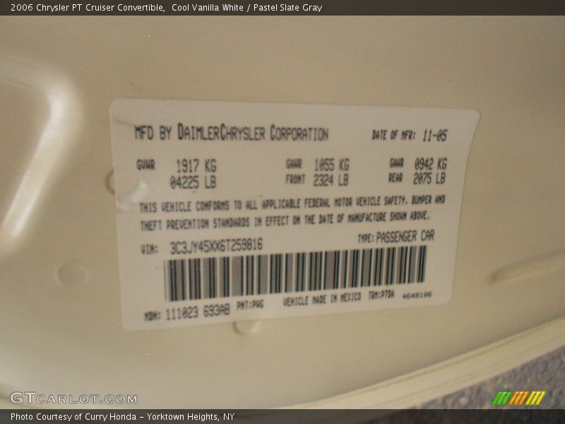 Cool Vanilla White / Pastel Slate Gray 2006 Chrysler PT Cruiser Convertible