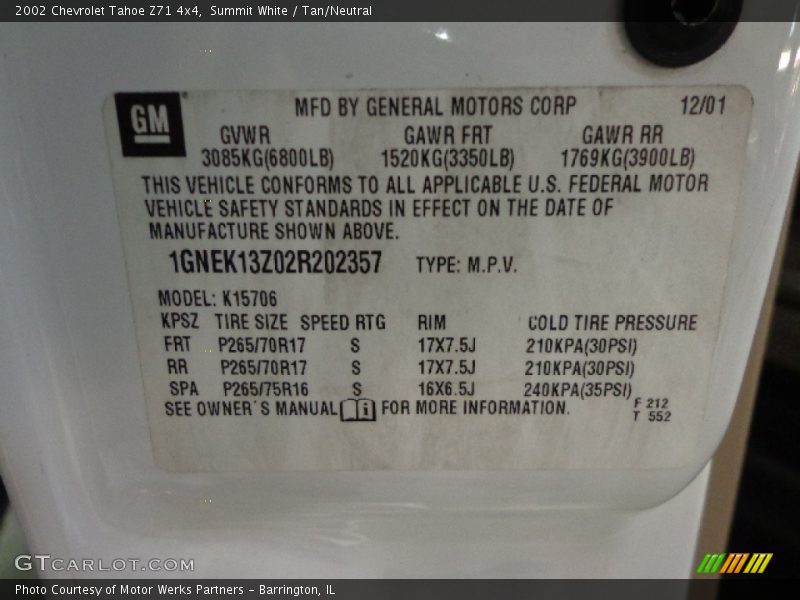 Summit White / Tan/Neutral 2002 Chevrolet Tahoe Z71 4x4