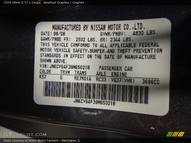 Amethyst Graphite / Graphite 2009 Infiniti G 37 x Coupe