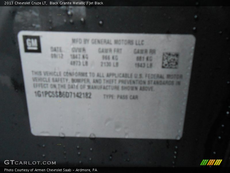 Black Granite Metallic / Jet Black 2013 Chevrolet Cruze LT