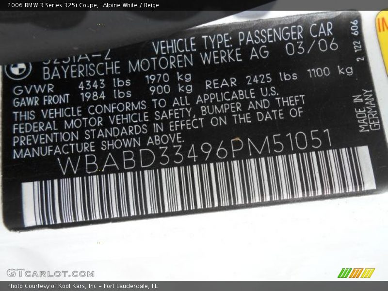 Alpine White / Beige 2006 BMW 3 Series 325i Coupe