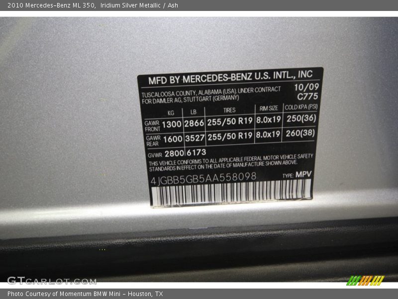 Iridium Silver Metallic / Ash 2010 Mercedes-Benz ML 350