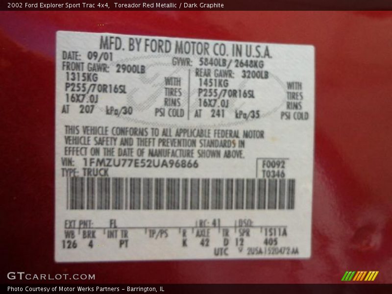 Toreador Red Metallic / Dark Graphite 2002 Ford Explorer Sport Trac 4x4