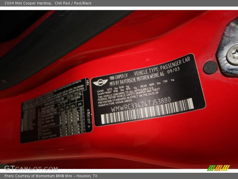Chili Red / Red/Black 2004 Mini Cooper Hardtop