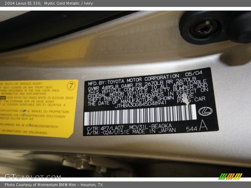 Mystic Gold Metallic / Ivory 2004 Lexus ES 330