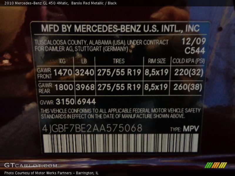 Barolo Red Metallic / Black 2010 Mercedes-Benz GL 450 4Matic