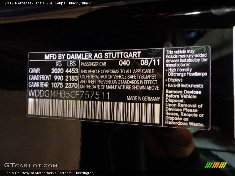 Black / Black 2012 Mercedes-Benz C 250 Coupe