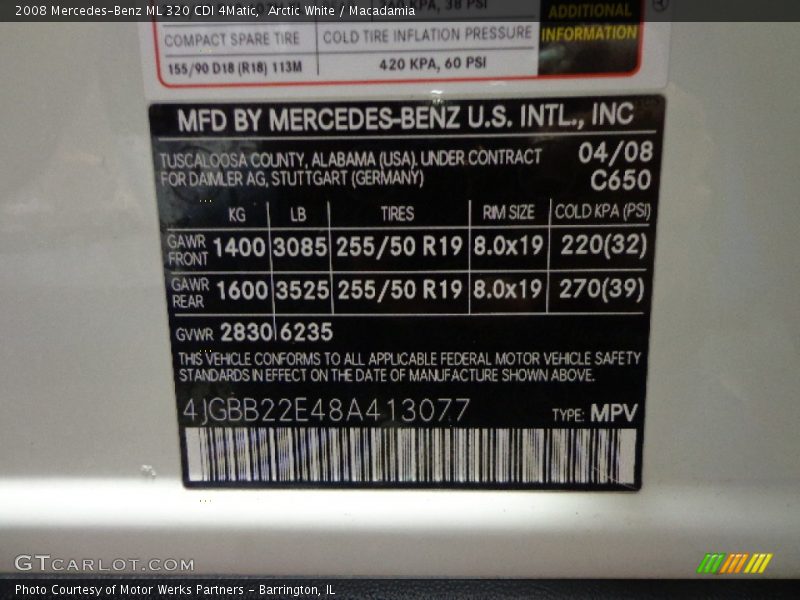 Arctic White / Macadamia 2008 Mercedes-Benz ML 320 CDI 4Matic