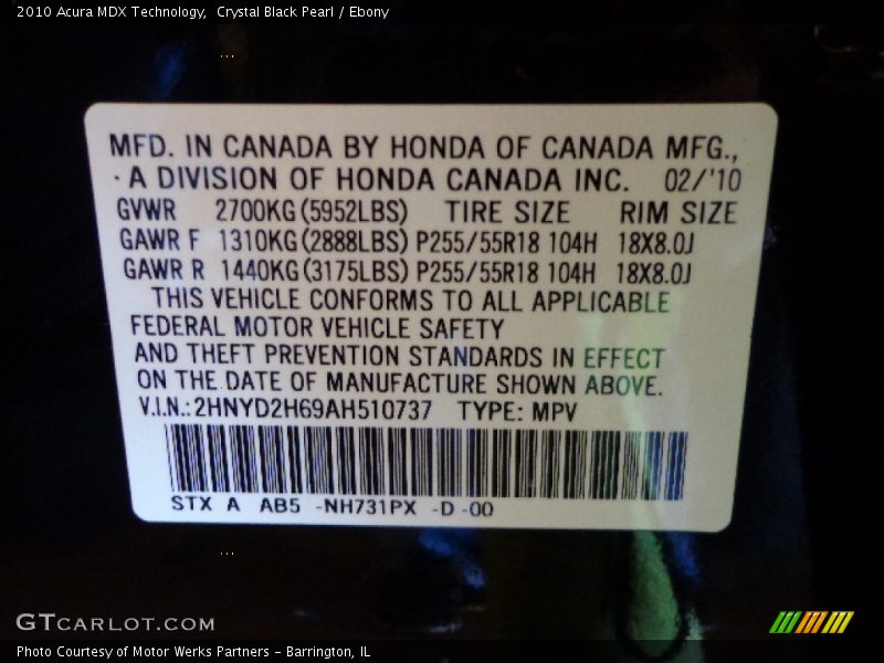 Crystal Black Pearl / Ebony 2010 Acura MDX Technology