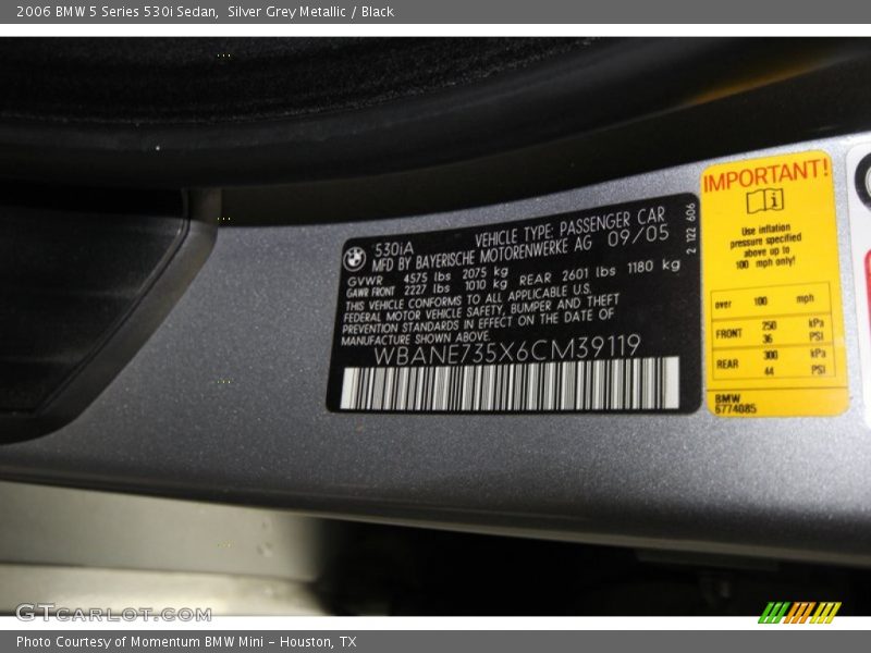 Silver Grey Metallic / Black 2006 BMW 5 Series 530i Sedan