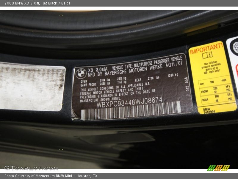 Jet Black / Beige 2008 BMW X3 3.0si