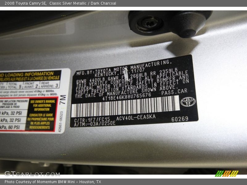 Classic Silver Metallic / Dark Charcoal 2008 Toyota Camry SE
