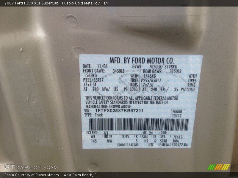2007 F150 XLT SuperCab Pueblo Gold Metallic Color Code G3