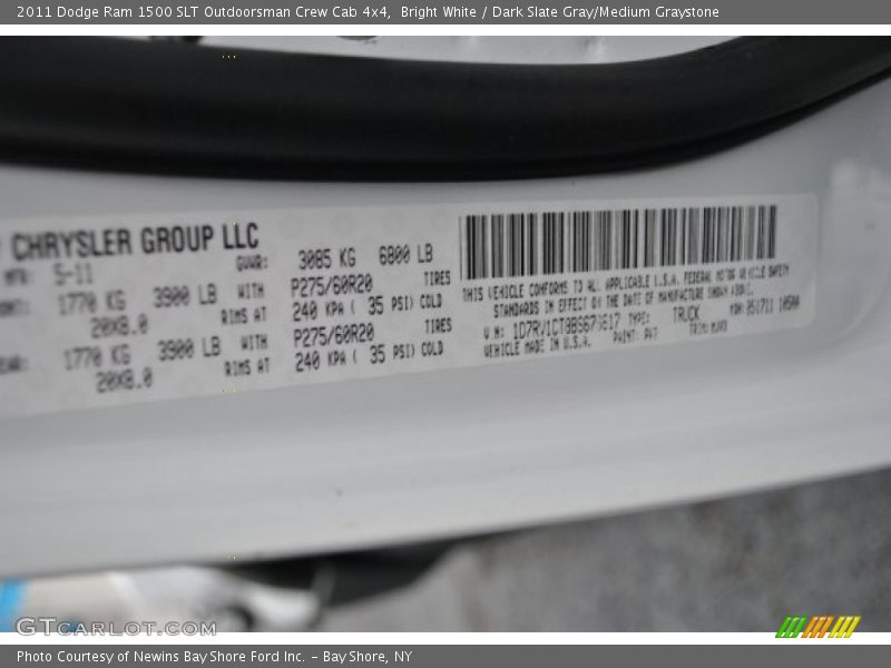 Bright White / Dark Slate Gray/Medium Graystone 2011 Dodge Ram 1500 SLT Outdoorsman Crew Cab 4x4
